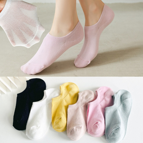 Cotton Summer Mesh Breathable Sweat-absorbent Candy-colored Women's Low-profile Invisible Ultra-short Boat Socks Factory Wholesale Direct Supply