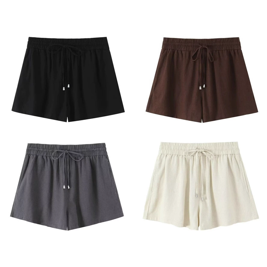 Женская одежда для внешней торговли 2025 лето европейская и американская мода эластичный пояс на шнурке плиссированные свободные повседневные шорты для женщин D5D6267