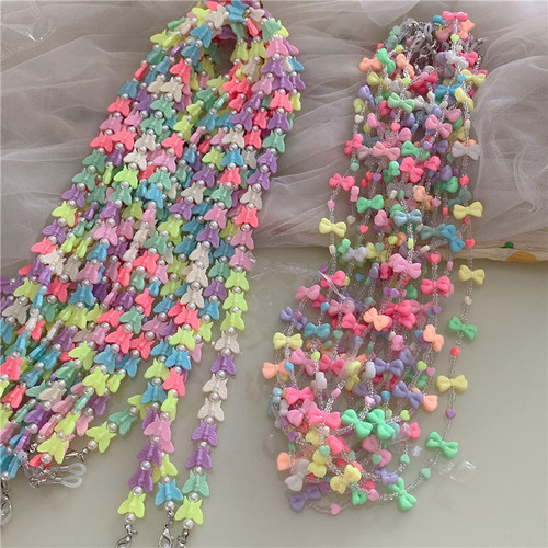  New Japanese & Korean Candy Color Butterfly Lapel Pin Acrylic Necklace Chain Eyeglass Chain Strap for Women Cross-border