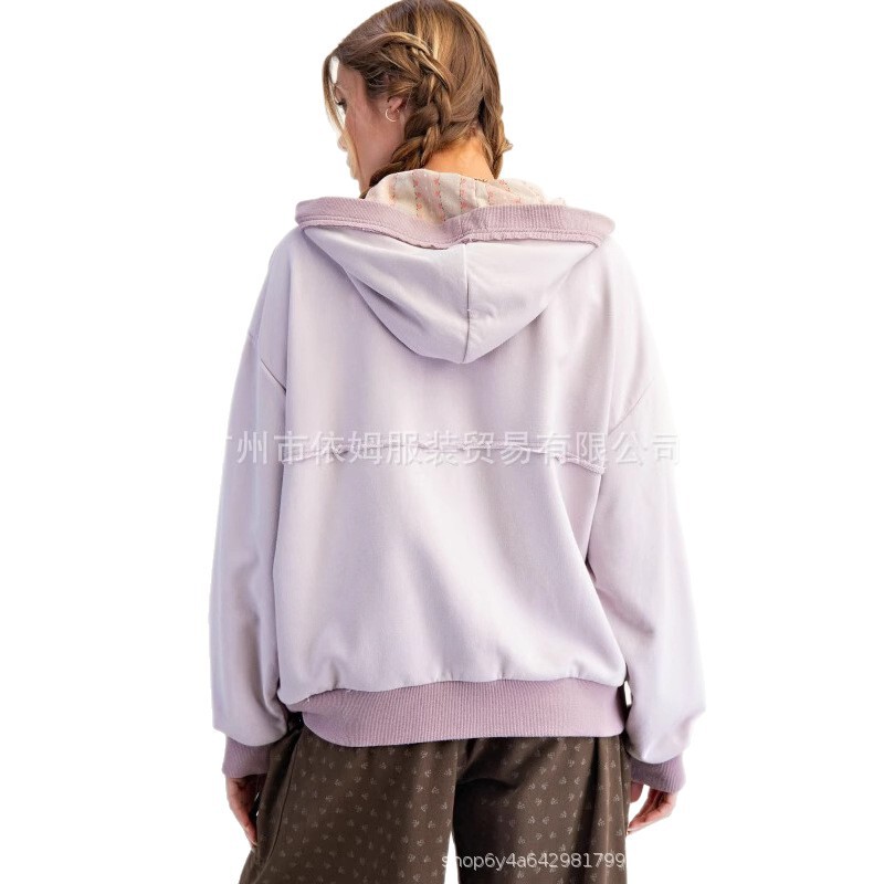 Amazon 25 秋冬新作クロスボーダーヨーロッパとアメリカの服フード付きスプライシングプリントカーディガンジャケットルーズカジュアルトップ|undefined