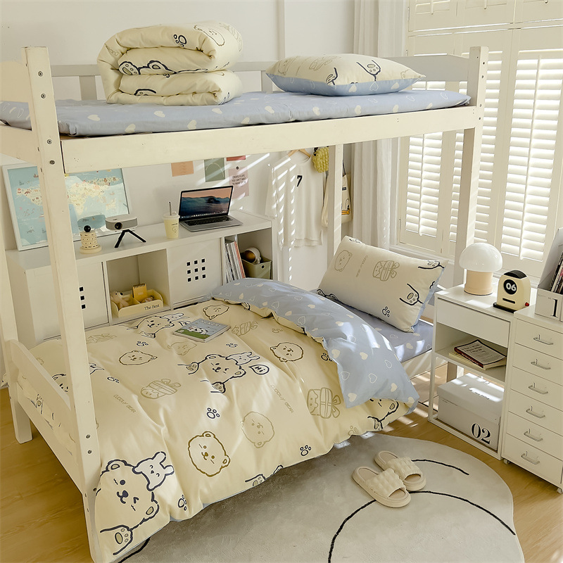 Edredón de algodón completo un conjunto completo de ropa de cama de seis piezas, dormitorio de estudiantes individuales, colchón de cama de tres piezas