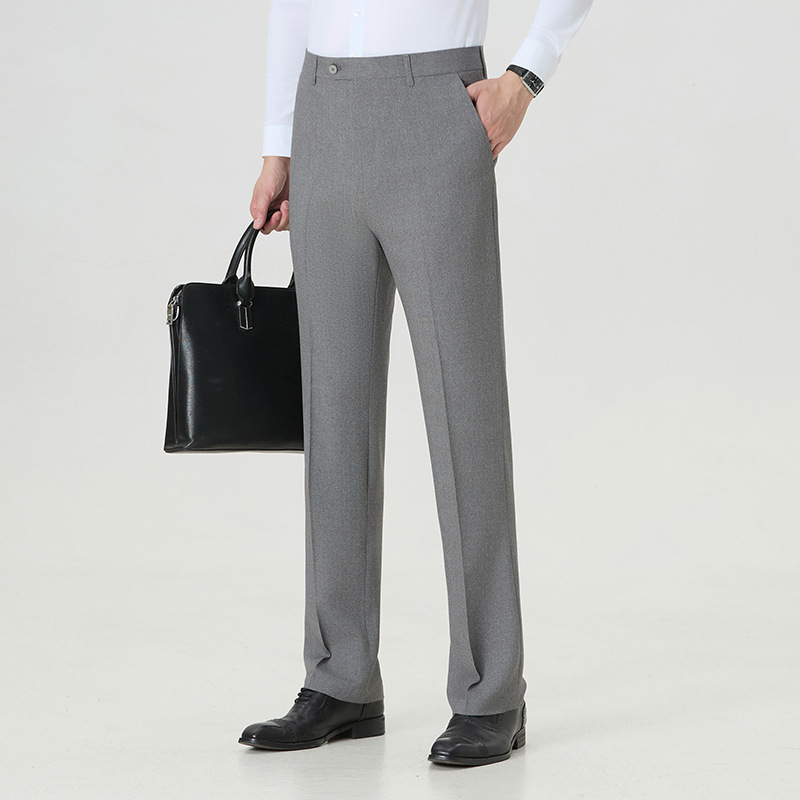 Summer Men's Linen Business Trousers, Loose Fit, High-Waisted, Formal Wear for Middle-Aged Dads, High-End Feel, Wrinkle-Free