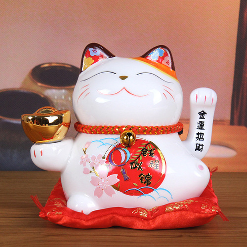 Factory direct sales 5-inch waving hand lucky cat small ornament ceramic hand waving mini fortune cat creative home cute