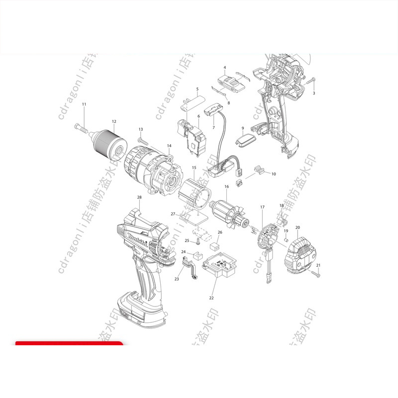 原装牧田DHP458冲击起子电钻配件转子定子开关机壳轴承碳刷齿轮