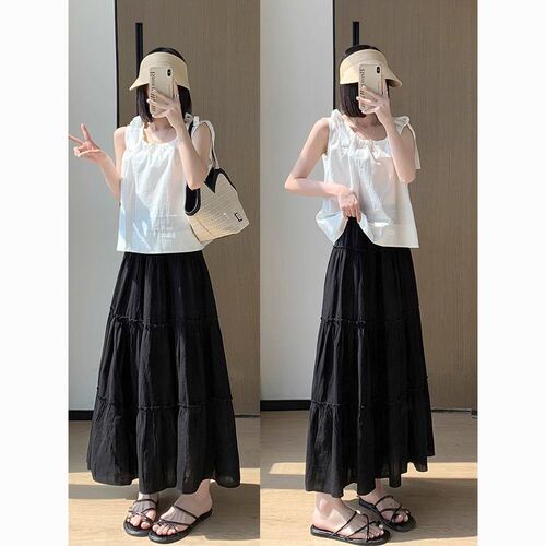 Fairy white cake skirt for women spring, summer and autumn new high-waisted mid-length a-line skirt puffy skirt
