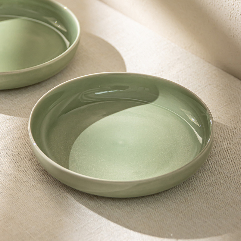 Casual Plate Pure Green Ceramic Deep Plate Home Restaurant Round Dinner Plate Vegetable Plate Fruit Salad Plate Western Food Plate