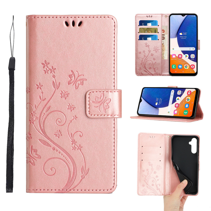 Suitable for Samsung Aa36 Butterfly Embossed Mobile Phone Leather Case A56 Pure Color Flip Card Protective Case