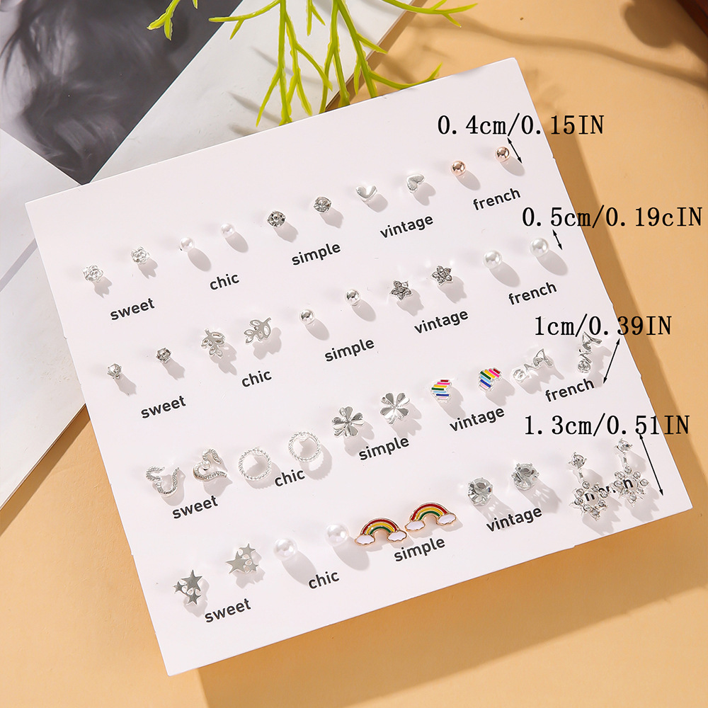 30g Weight Steel needle Ear Needle Material Rhinestones Inlay Material 1 Pair Casual Simple Style Rainbow Star Heart Shape Enamel Inlay Alloy Rhinestones Ear Studs