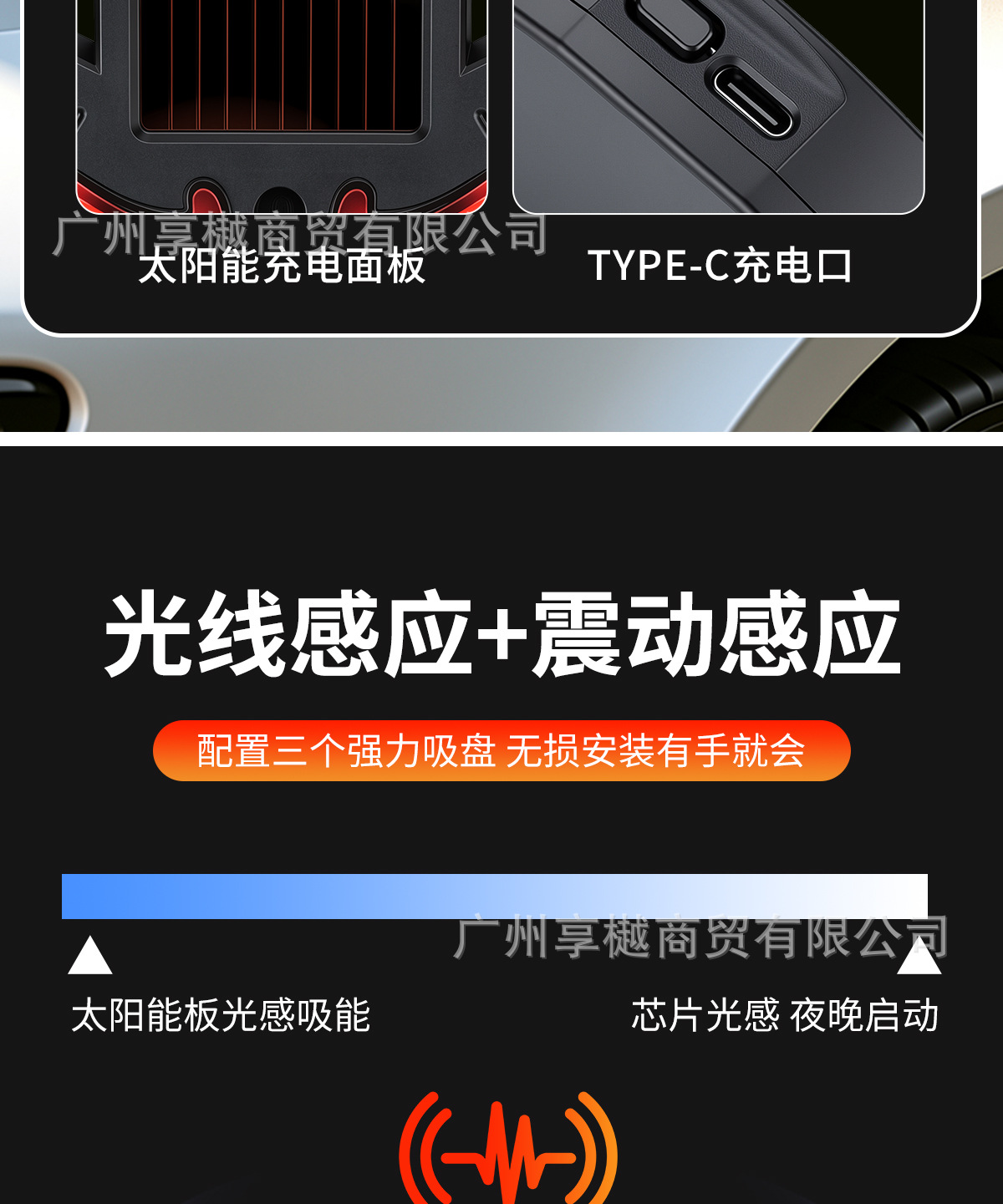 Cross-Border Automotive Solar-Powered Car Dynamic Devil's Eye Led Expression Light Warning Light Truck Vehicle Eye Light
