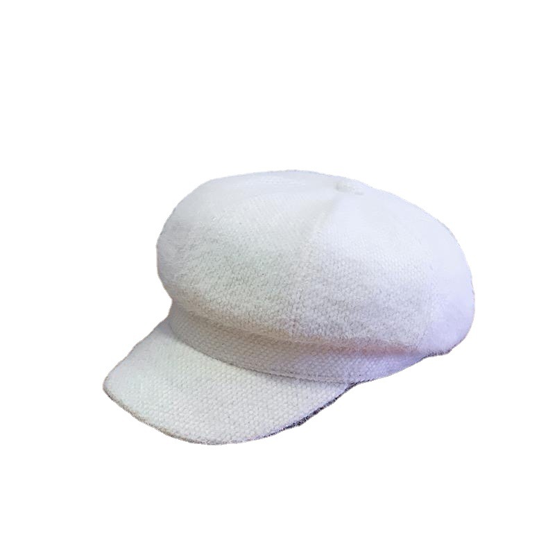 European and American Trendy New Chenille Octagonal Hat Duck Tongue Hat Women's Versatile Autumn and Winter Hat Warm Solid Color Pumpkin Beret_voghion.com