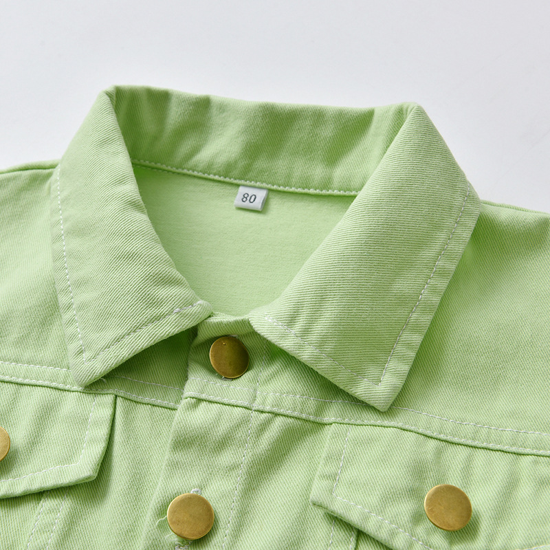 Primavera y otoño chaqueta de moda verde fluorescente 2025 rebeca de solapa para niños chaqueta de mezclilla corta de manga larga comercio exterior ropa para niños