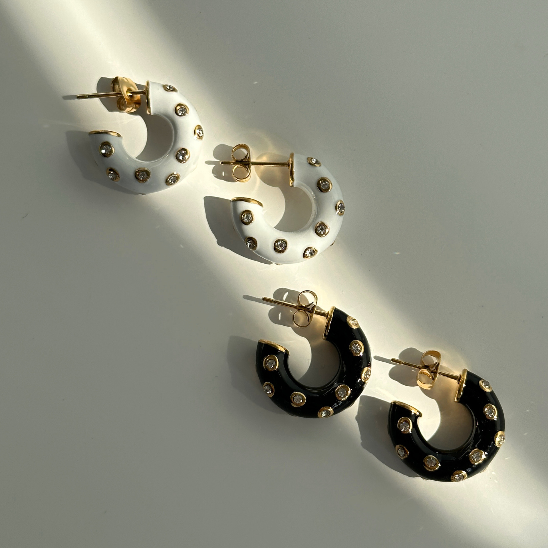 304 Stainless Steel Ear Needle Material Zircon Inlay Material 1 Pair Elegant Retro C Shape Epoxy Plating Inlay Titanium Steel Zircon Ear Studs
