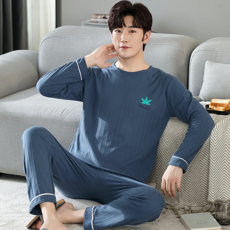 Pijamas de los hombres primavera y otoño fresco algodón manga larga delgada 2023 nuevo estilo coreano más tamaño simple juventud desgaste traje