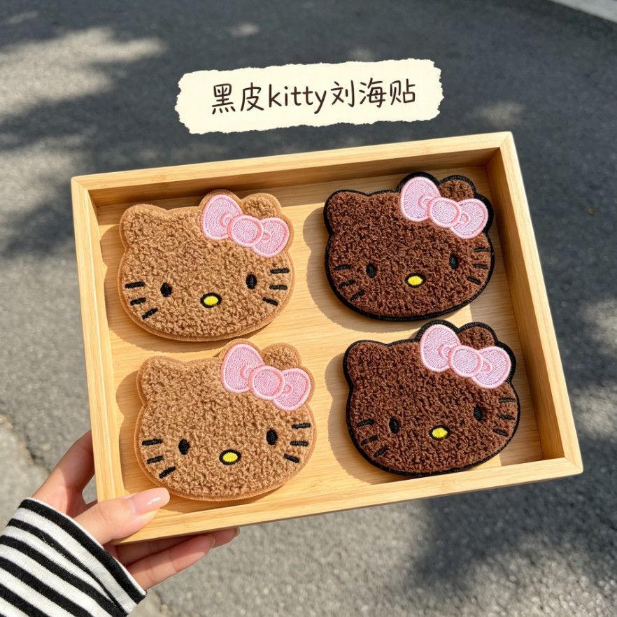 Black KT cat bangs sticker, cute hair accessory, magic tape hair clip, seamless bangs sticker, hair tidying tool, hair accessory