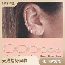 S925通体纯银圆圈耳环女ETSY跨境热卖耳圈女男耳扣简约耳钉银饰