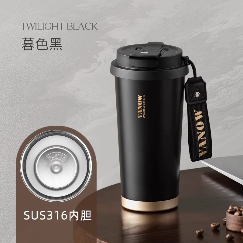 British vanow taza de café taza de vacío de alta apariencia de la muchacha revestimiento de cerámica de acero inoxidable portátil de paja taza de agua