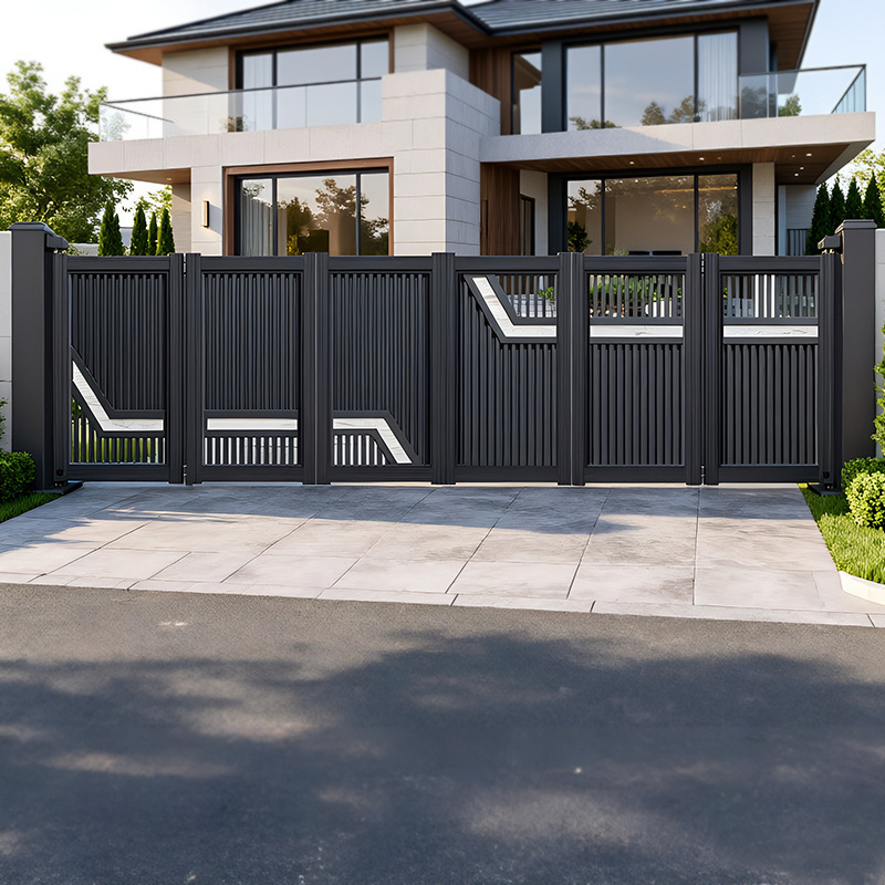 Electric Folding Door for Villa Courtyard, Contrasting Color Six-Panel Aluminum Art Door, Outdoor Rust-Proof High-End Self-Built House Entrance Door
