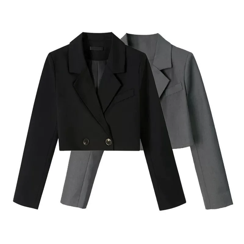Осенний дизайн короткого классического костюма-жакета для отдыха, slim fit, тренд сезона, высокая талия