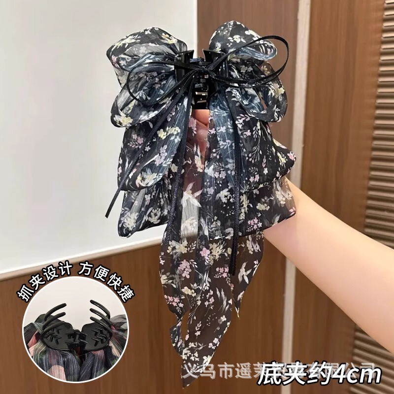 轻奢气质黑色蝴蝶结泡泡抓夹女2025高级感后脑勺发夹鲨鱼夹子头饰|undefined