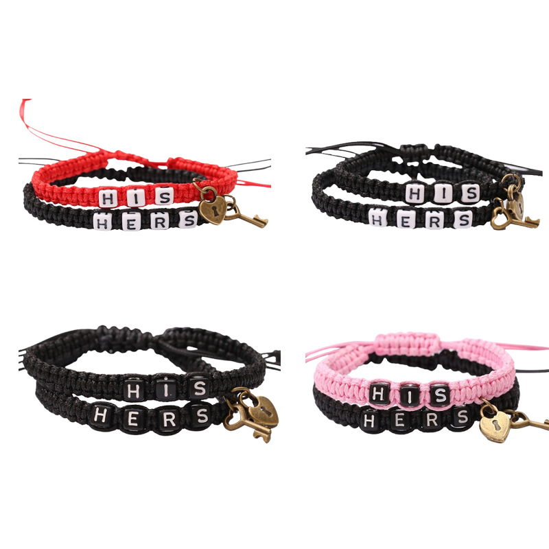 Venta caliente europea y americana su HERS pareja pulsera cerradura núcleo clave colgante tejido cordón pulsera transfronteriza joyería al por mayor