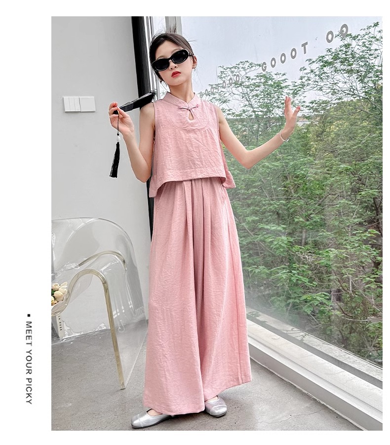 Mädchen Sommer Set Im Chinesischen Stil Weste Und Weite Hose_voghion.com