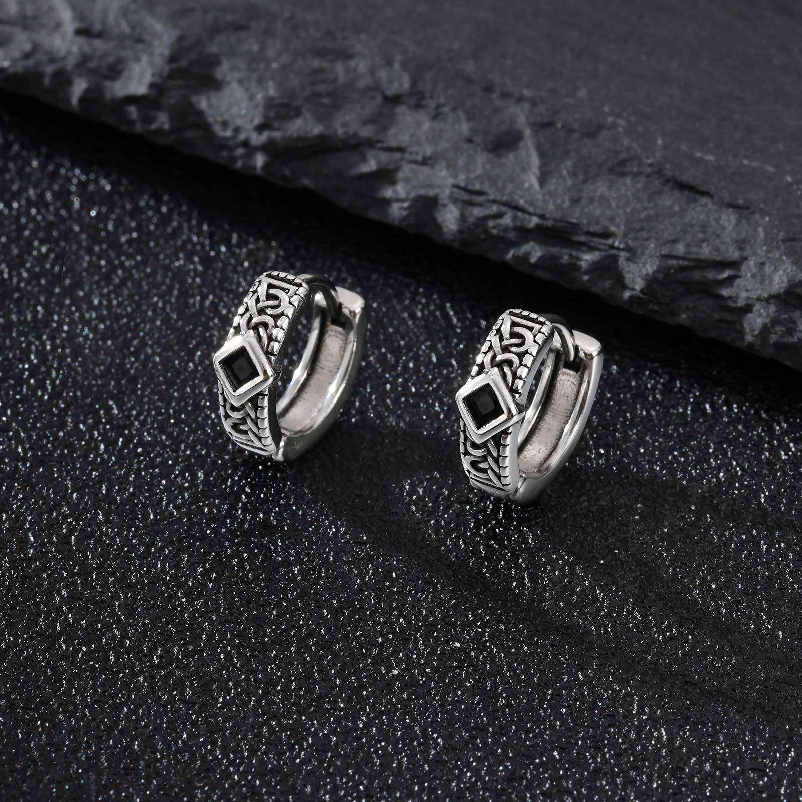 Mens Cross Hoop Earrings Stainless Steel Classic Diamond Style_voghion.com
