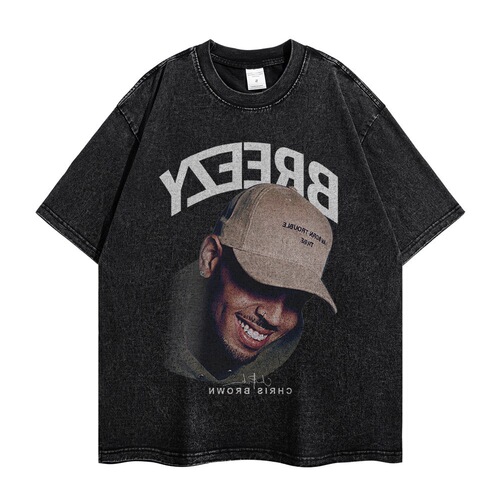 Vintage Wash Pure Cotton Short Sleeve T-Shirt for Men Summer Streetwear Versatile Hip-Hop Print Instagram Top