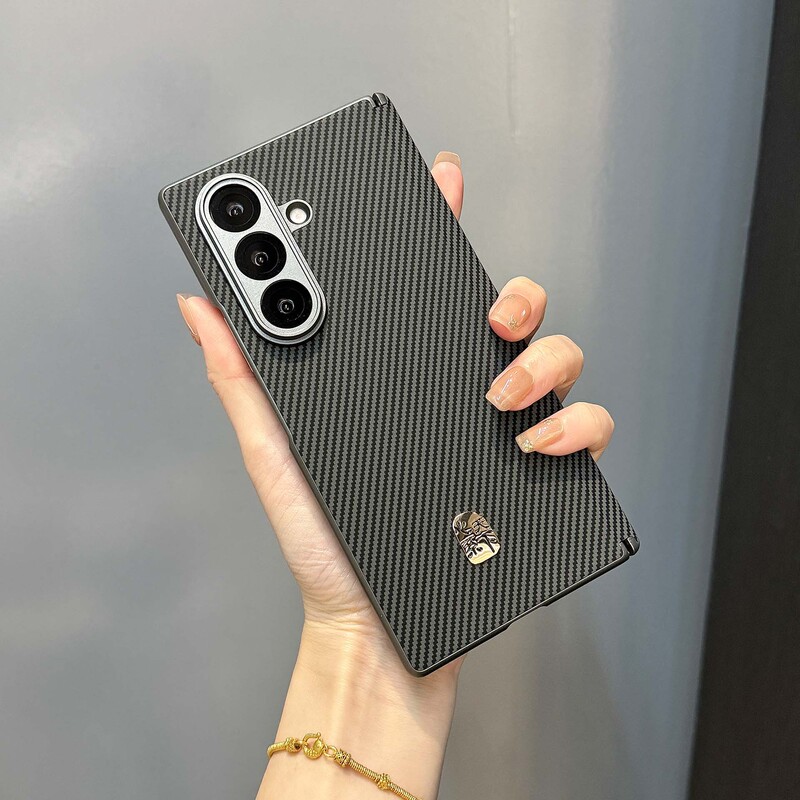 Suitable for Samsung Zfold7 Mobile Phone Case Carbon Fiber Pattern W25 Plain Leather Central Axis Magnetic Protection Fold5 Anti-Fall Back Shell