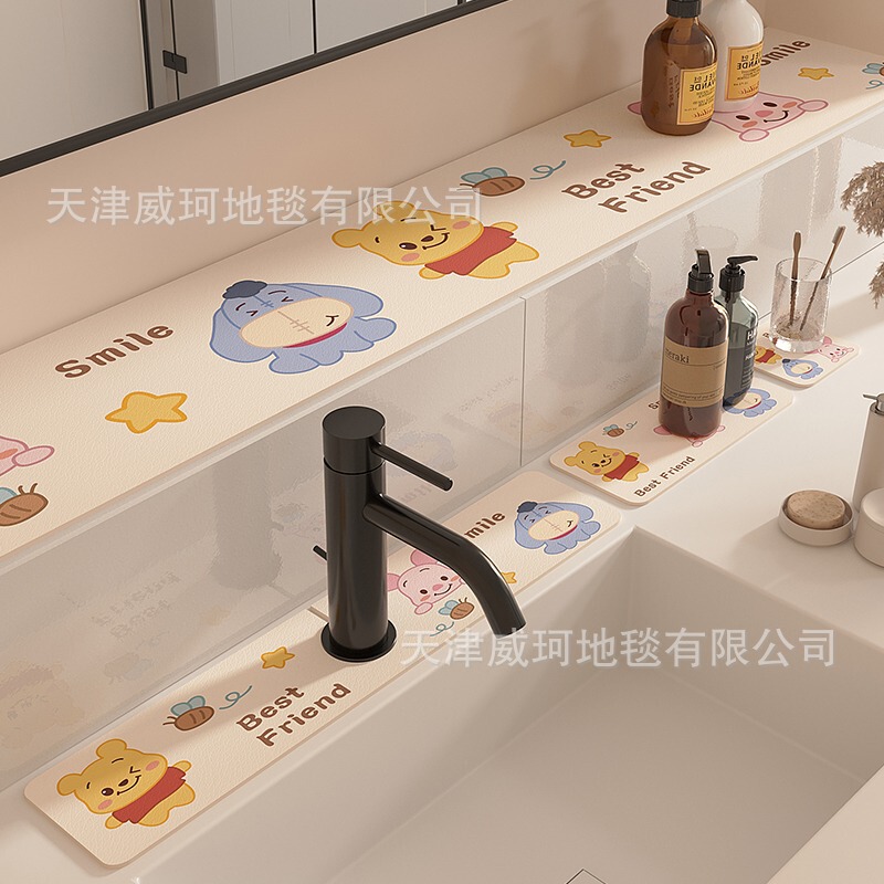 Cartoon bathroom sink drain mat, faucet splash-proof absorbent diatomite mat, dirt-resistant and easy to clean