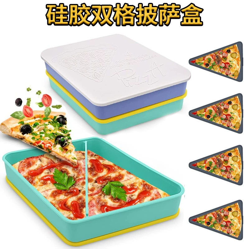 Коробка для пиццы треугольника Разделенная герметичная коробка для завтрака Многоразовая коробка для консервации Сэндвич-пицца Силиконовая упаковочная коробка