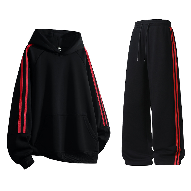 Trajes deportivos casuales transfronterizos de primavera y otoño, trajes de otoño para hombres, rayas grises americanas, un conjunto completo de parejas, moda de trajes