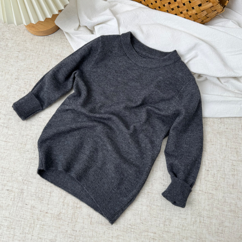 Suéter de lana de otoño y invierno, suéter de cuello redondo para niños y niñas, camisa de fondo, camisa de punto para bebés