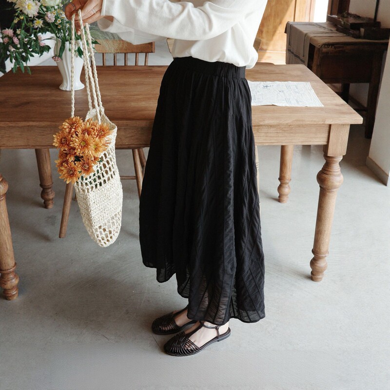 "White Seed Workshop" "Opal" 26Ss Early Spring New Product All-Cotton Striped Jacquard Black Balloon Skirt Half Skirt "White Seed Workshop" "Opal" 26Ss Early Spring New Product All-Cotton Striped Jacquard Black Balloon Skirt Half Skirt