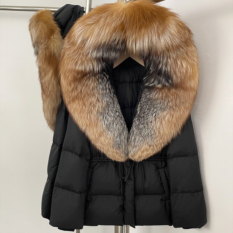 Pinghu Oversized Fox Fur Collar Short Hooded down Jacket for Women, New Winter Style, Waist-Cinching Slimming Fur Coat for Women Pinghu Oversized Fox Fur Collar Short Hooded down Jacket for Women, New Winter Style, Waist-Cinching Slimming Fur Coat for Women