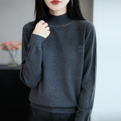 法式重工烫钻半高领打底毛衣女2025秋冬新长袖保暖内搭洋气针织衫