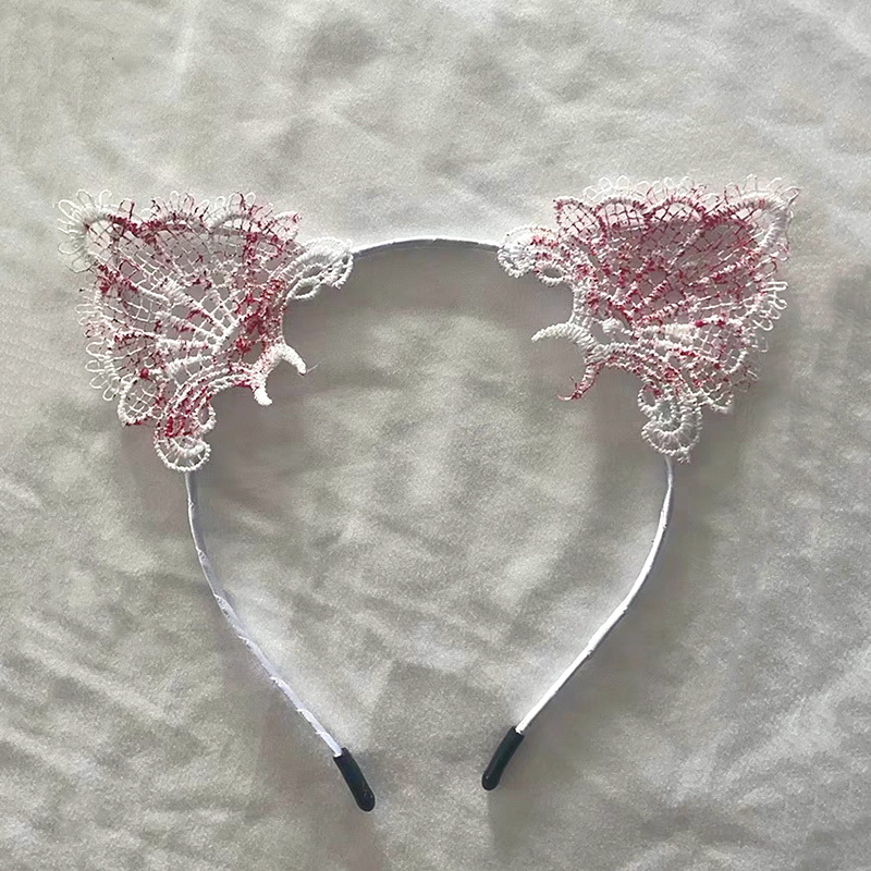 Amazon transfronterizo Halloween encaje lindo gato oreja banda de cabello mujer banda de cabello dulce rojo simple adornos de cabello TK