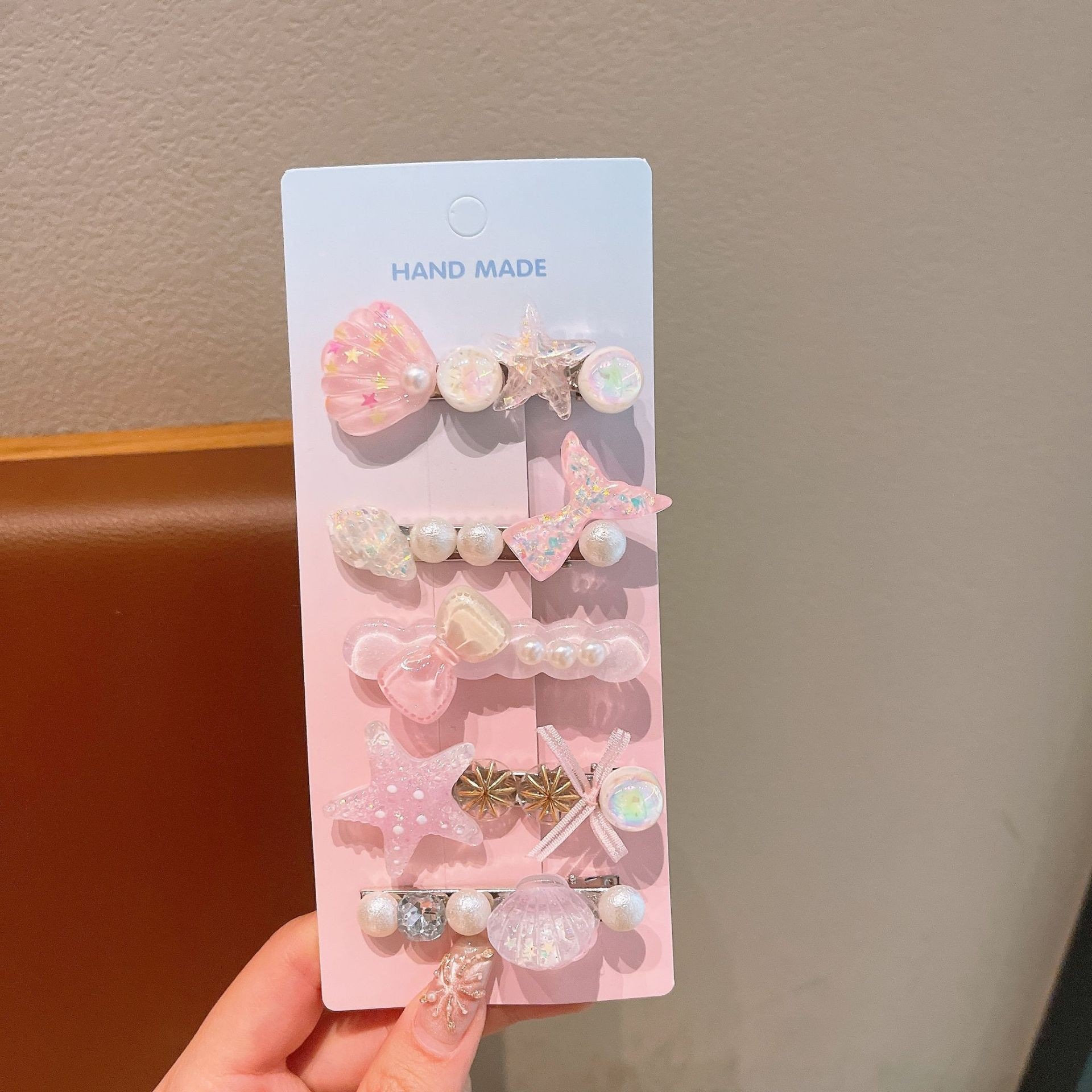 Bonitos pequeños niños frescos clip de pelo conjunto marino viento conchas estrellas perlas tarjetas de pelo princesa niñas al por mayor