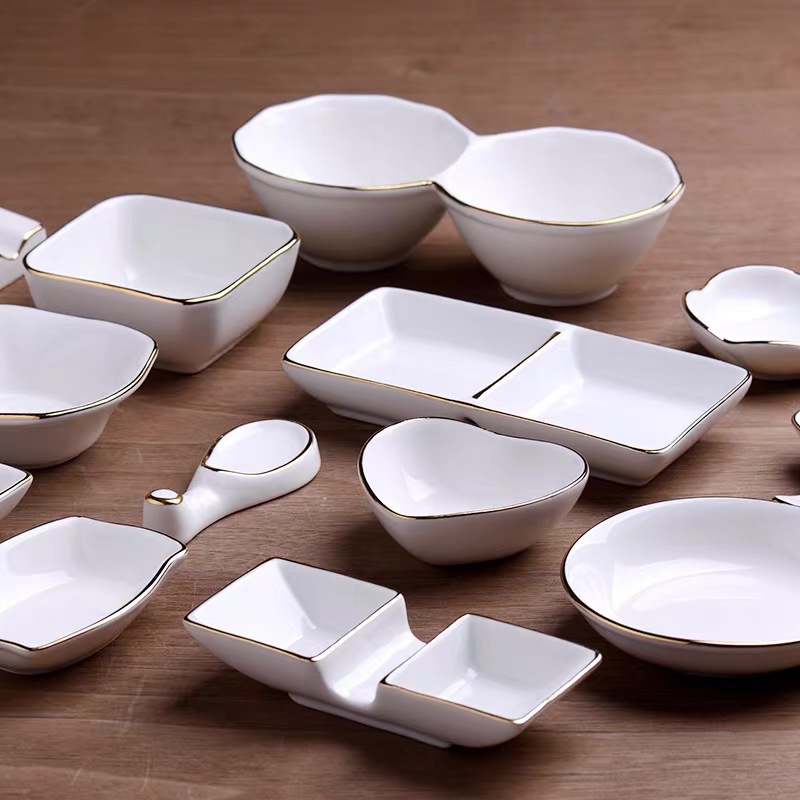 Gold-rimmed Tableware Ceramic Small Dish Mustard Dish Creative Seasoning Dish Dipped In Oil Household Vinegar Dish Hotel Irregular Chopstick Holder