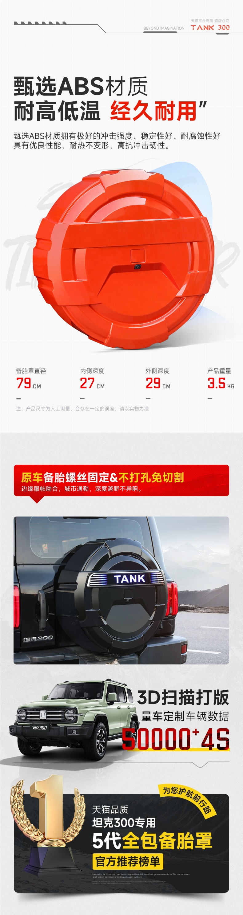 Tank 300 Spare Tire Cover Modification Special Rear Tailgate Spare Tire Protective Shell Streamer Turn Signal Off-Road Decorative Accessories