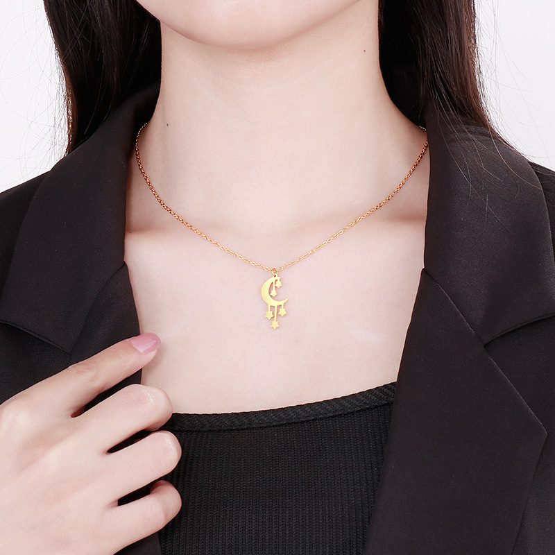 Fashion Star Moon Stainless Steel No Inlaid Earrings Necklace
