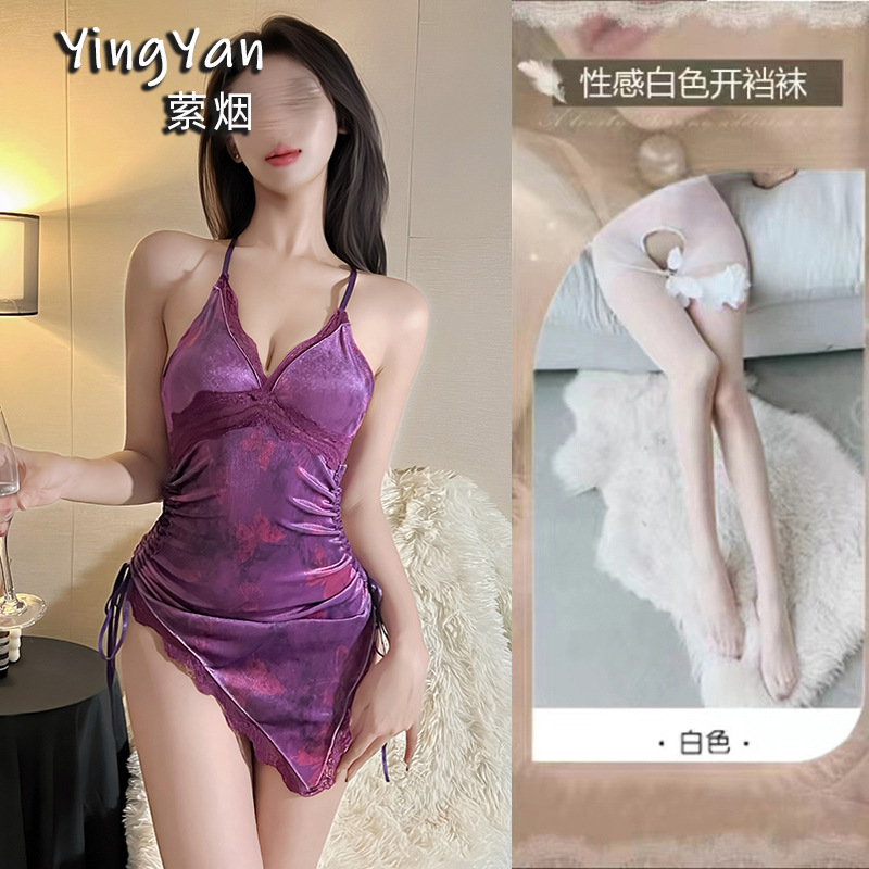 0834 보라색 + 흰색 오픈 양말