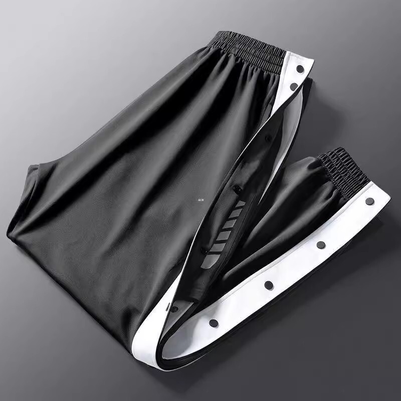 "American Breasted Pants Fall/Winter Men's Full Buckle Basketball Training Sports Pants Button Seconds Off Loose Side Open