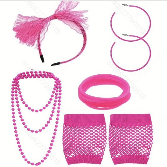 19 80 s rosa roja diadema gafas pendientes peluca cadena del grano partido prom traje