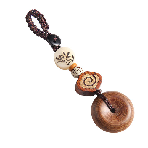 Wutaishan Liudao Wood Keychain Wholesale Safety Buckle Car Key Pendant Handmade Woven Sandalwood Bag Hanging Wooden