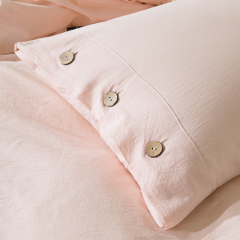 亚马逊高端北欧纯色亚麻四件套床品欧美棉麻混纺纽扣被套床单外贸