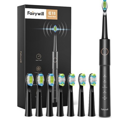 Bitvae D2 성인 충전식 여행 소닉 칫솔 8 브러시 헤드, 블랙