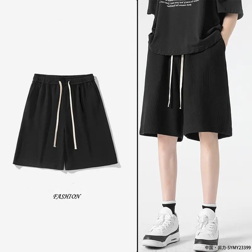 Men's Summer Loose Solid Color Casual Sporty Pants, Large Size Thin Hong Kong Style Five-Finger Pants