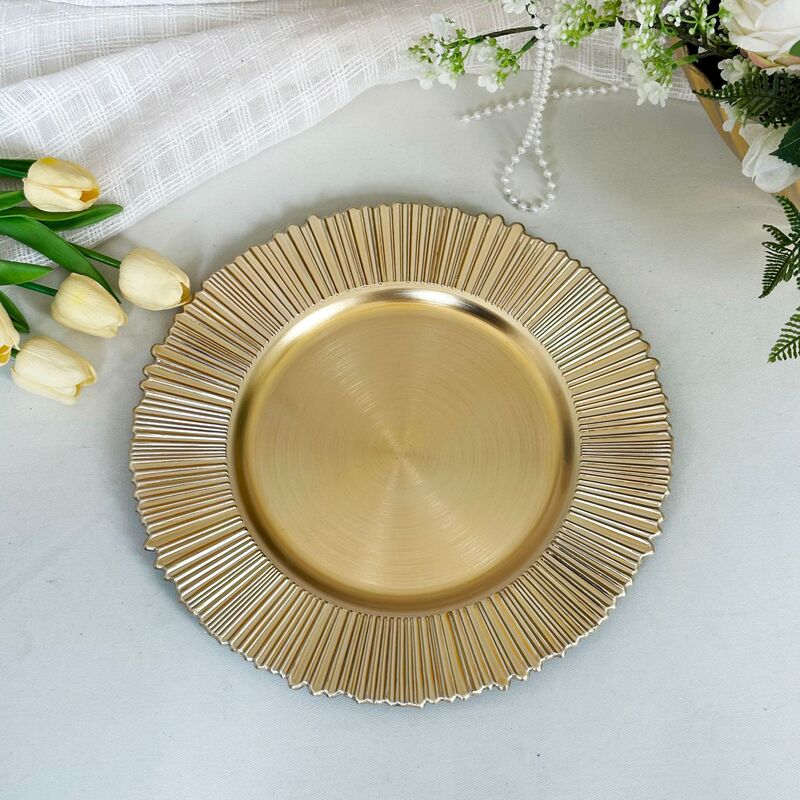 Foreign Trade Charger Plates Gold Lace Tray Western Restaurant High-End Gold Hotel Wedding Decoration Plate