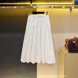 设计师款纯元2024年春夏新品纯棉中长款高腰压褶白色半身裙优雅法