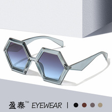 2023跨境新款多边形太阳镜 欧美个性菱角六边形大框时尚墨镜ins女